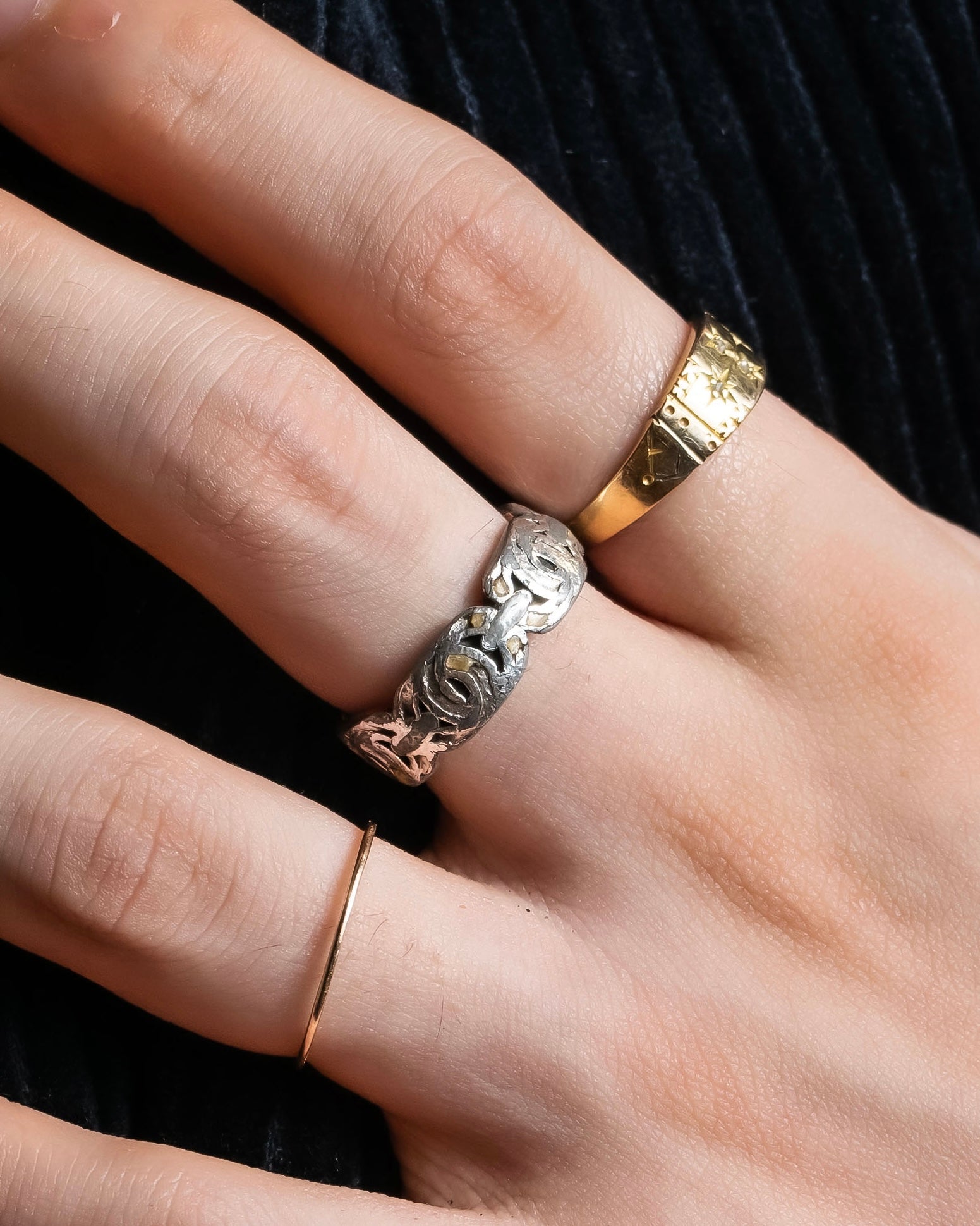 "CHANEL" Coco mark motif beige parts silver ring