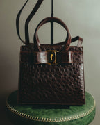 “Salvatore Ferragamo” 00’s-10’s Crocodile embossed vara bow 2way handbag