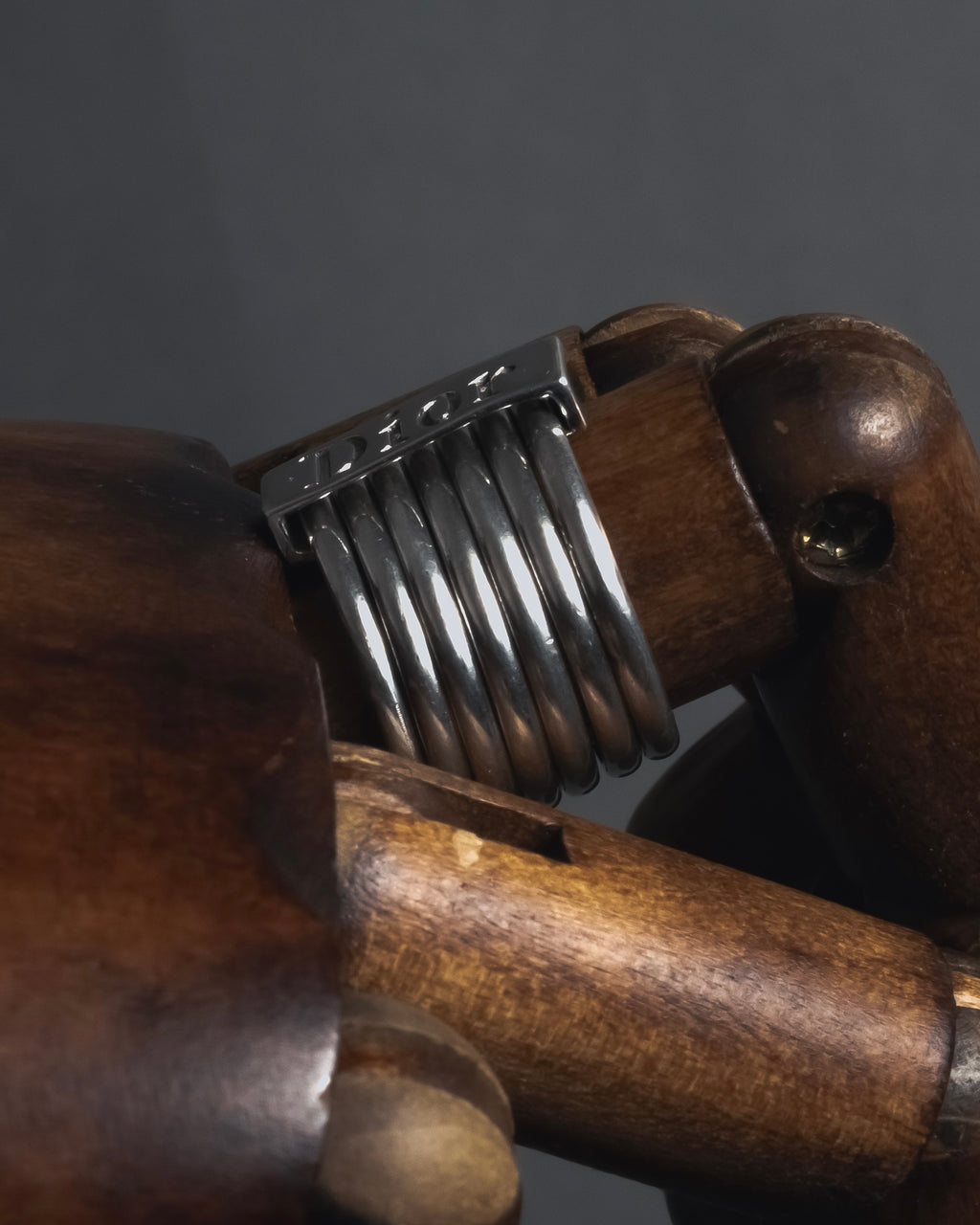 "Christian Dior" 00’s stacked wire silver 925 logo plate ring