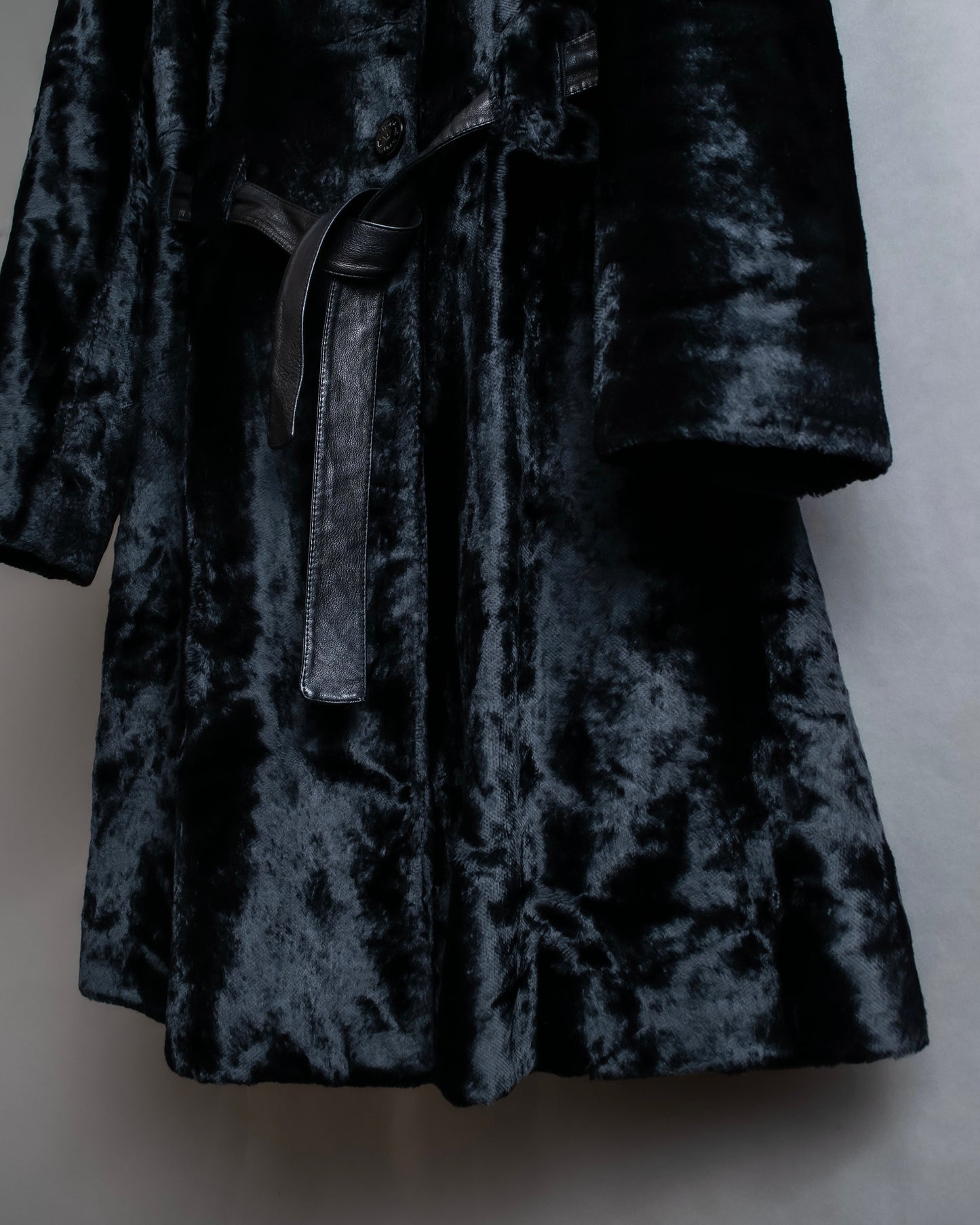 "EMPORIO ARMANI"  Leather belted design velour mid length gown coat