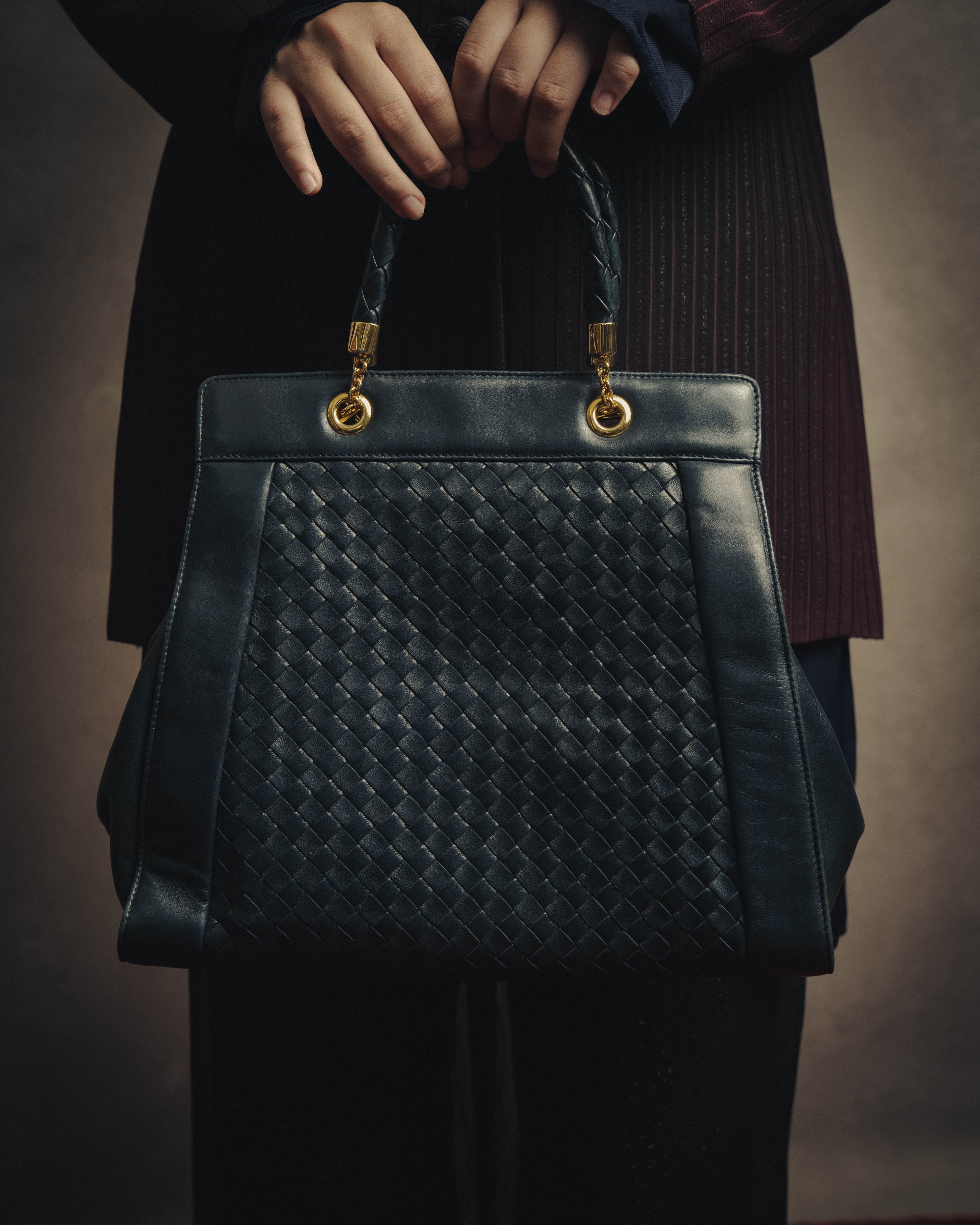 -SPECIAL- “Bottega Veneta” 00’s intrecciato braided handle oversized leather tote bag