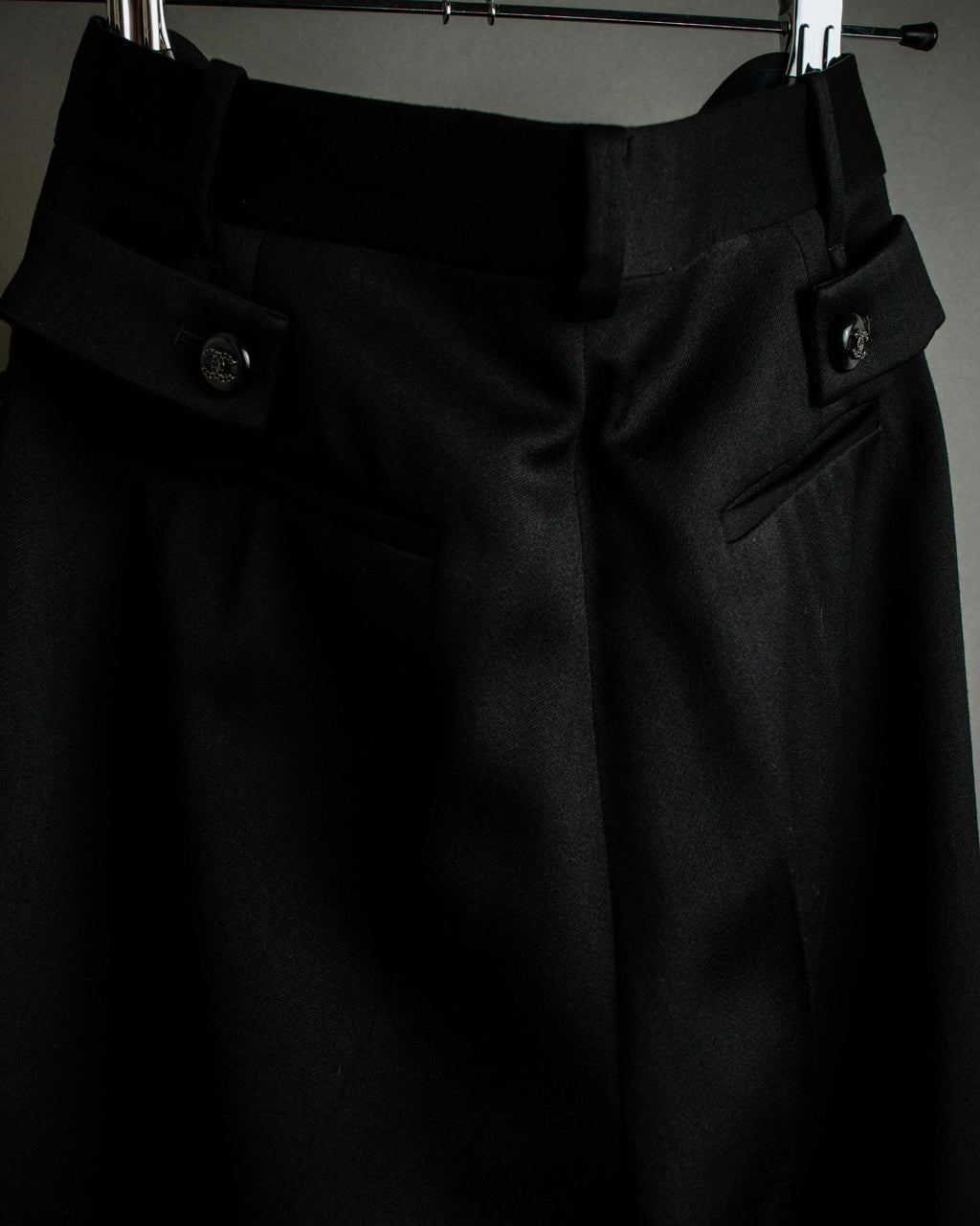 "CHANEL" Fringe design high waist straight cut slacks