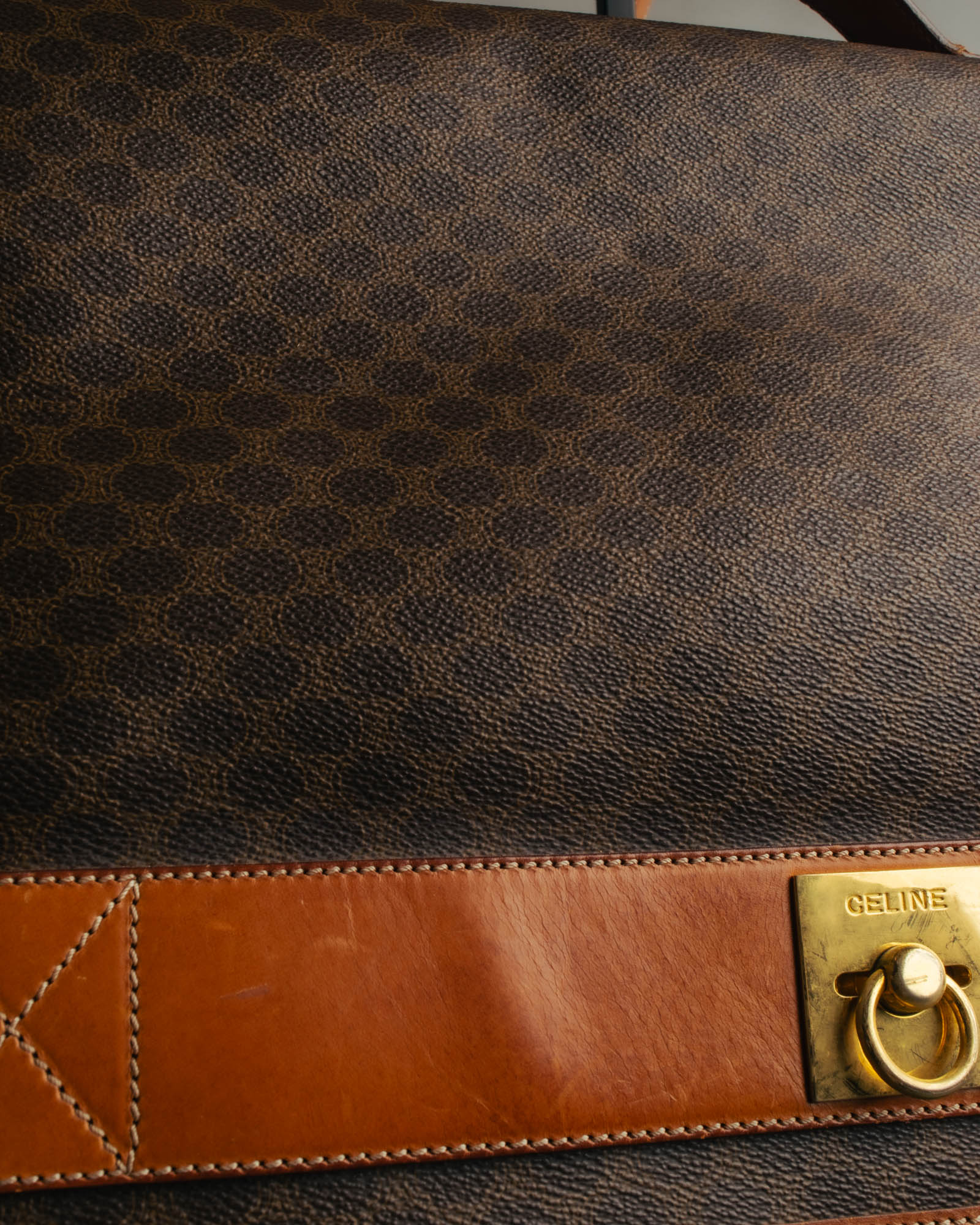 "CELINE" 80's-90's Macadam monogram pvc leather shoulder briefcase