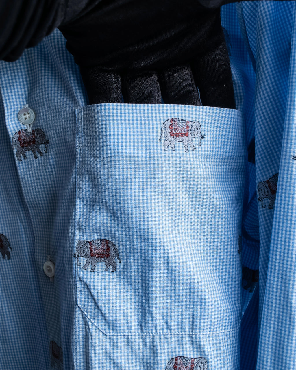 "GUCCI" Michele period elephant pattern sax blue color shirt