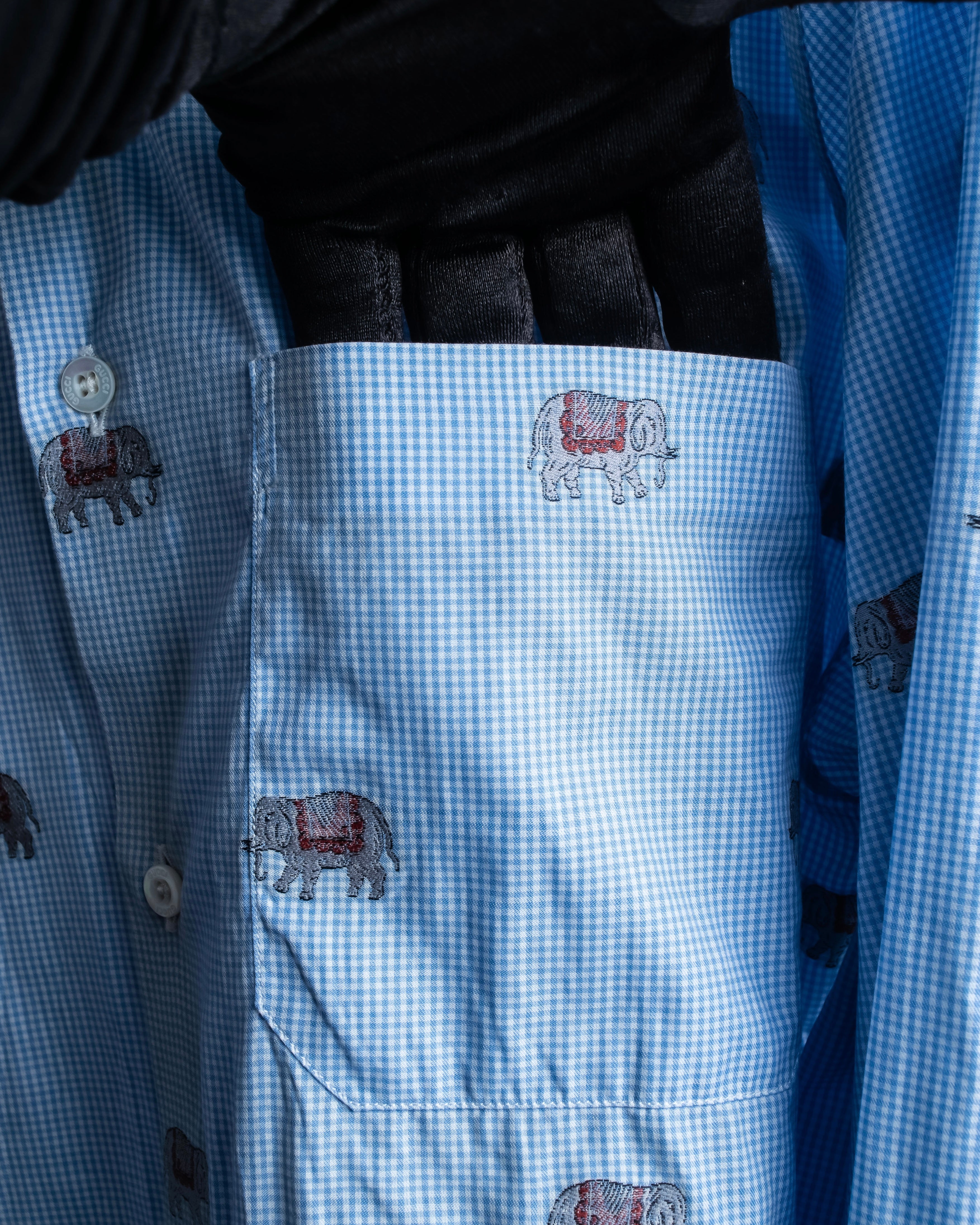 "GUCCI" Michele period elephant pattern sax blue color shirt