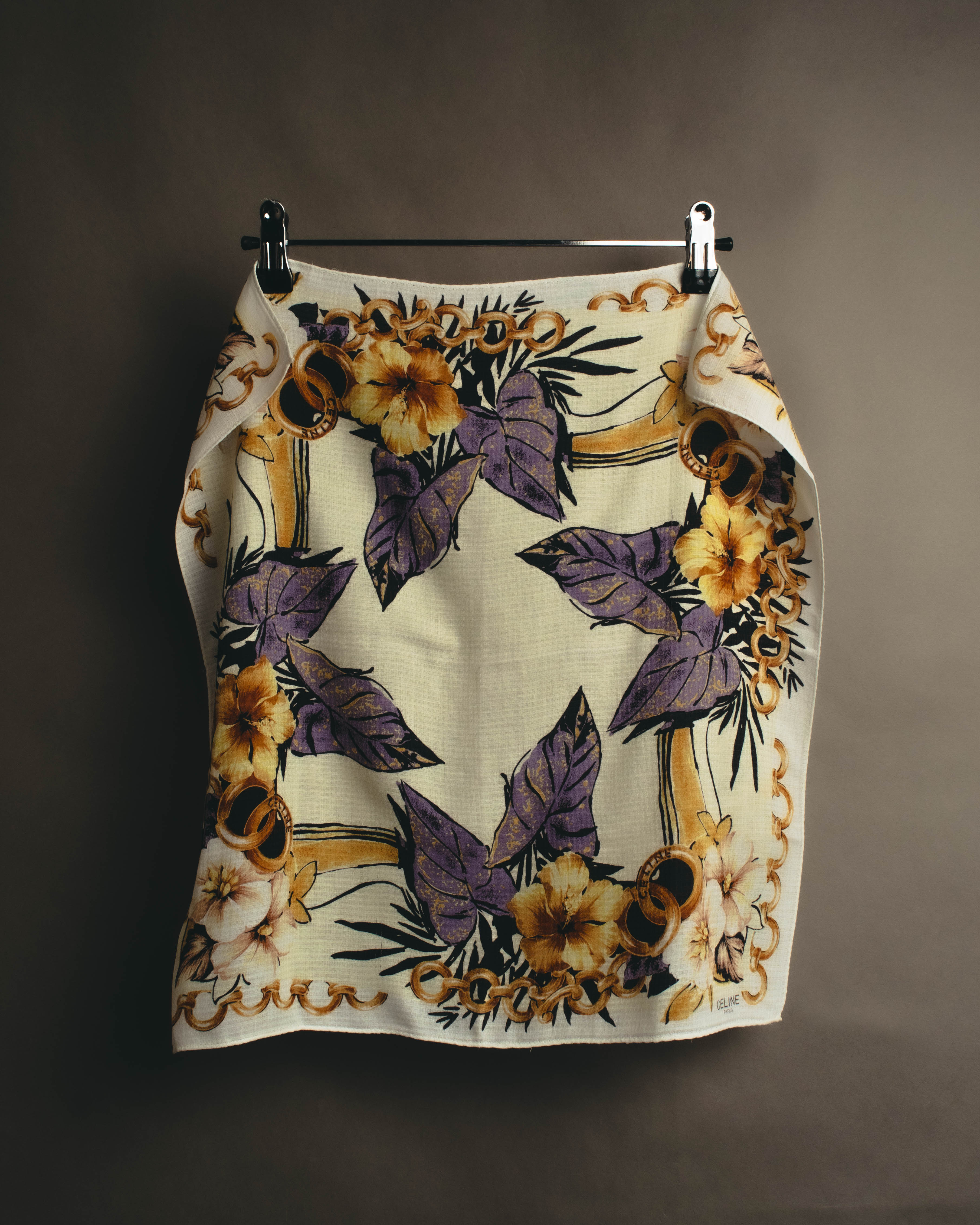 "CELINE" 90's-00's Floral printed cotton scarf
