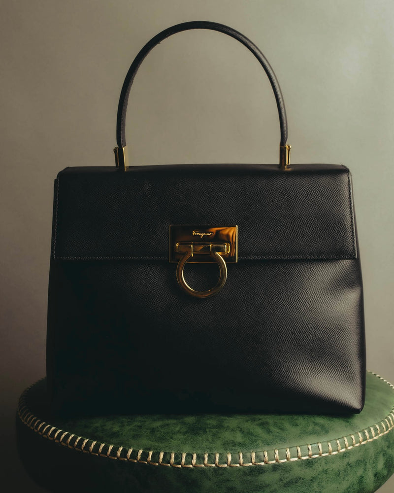 "Salvatore Ferragamo" 90's-00's Structured gancini leather top handle bag
