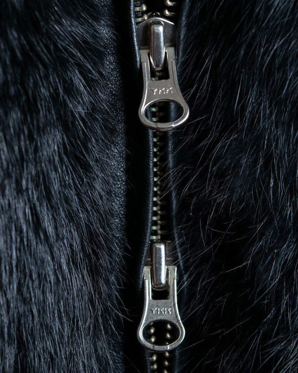 "DKNY" High neck ribbed fur double zip jacket