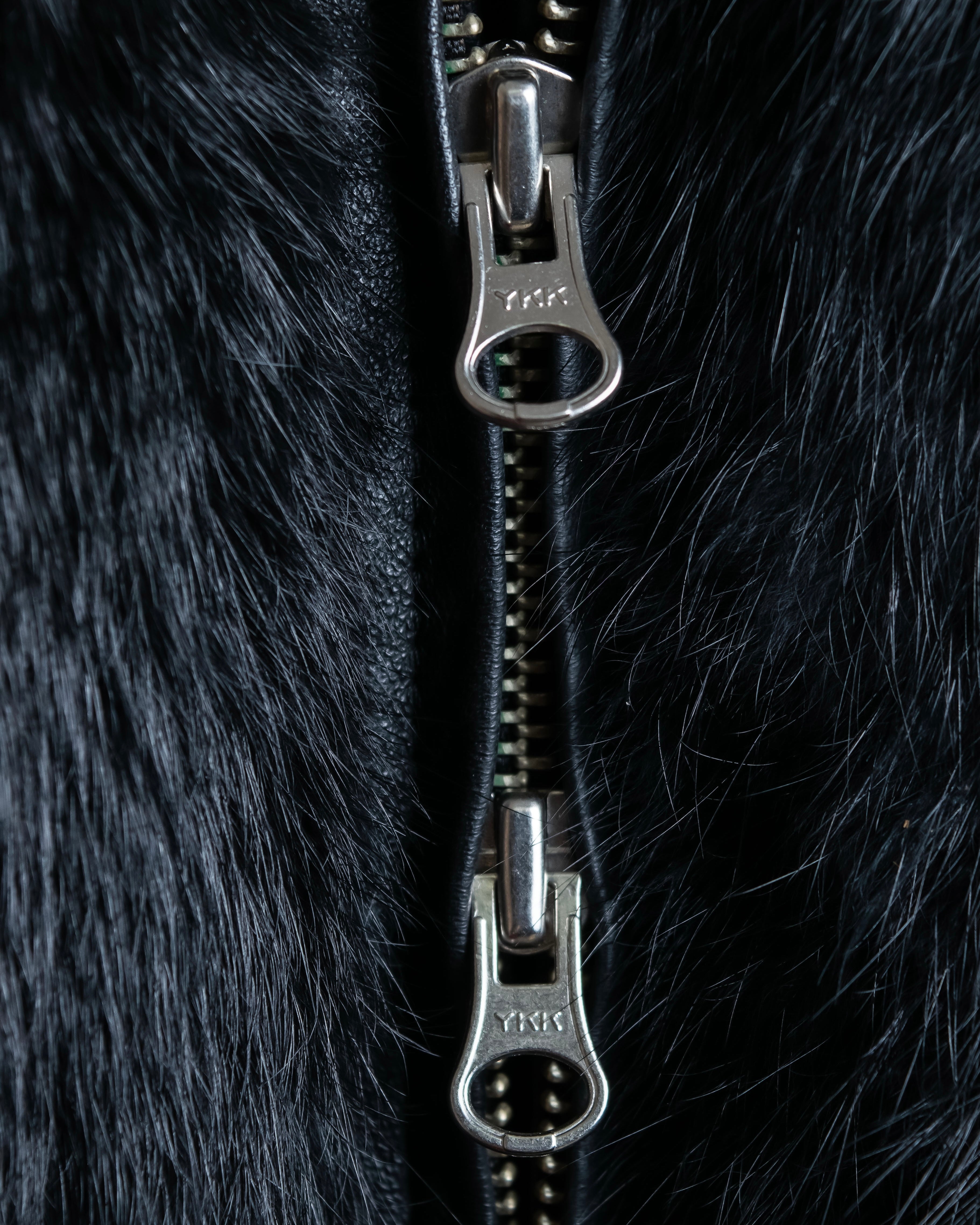 "DKNY" High neck ribbed fur double zip jacket