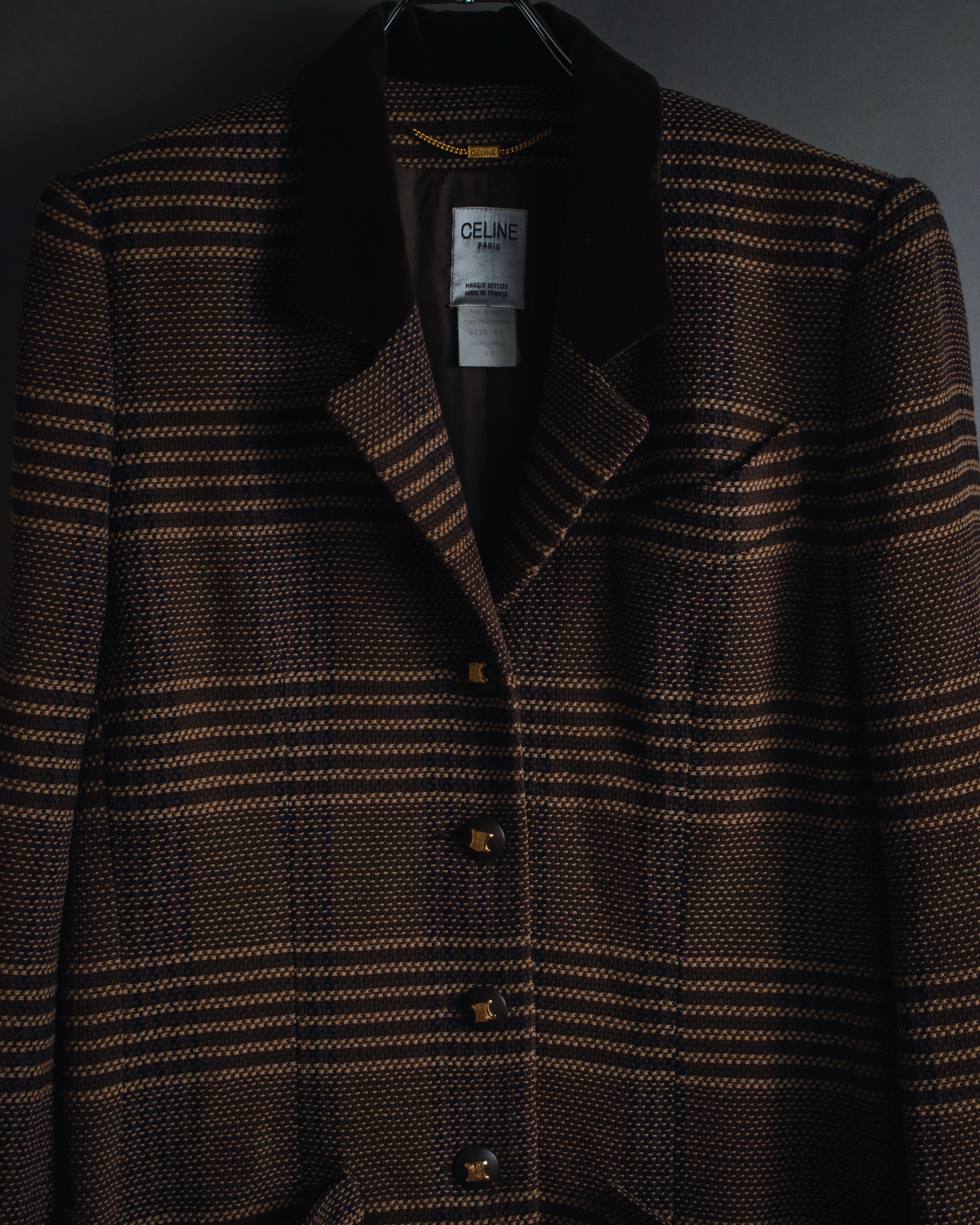 "CELINE" Late 80s–Early 90s velvet-collar woven jacket