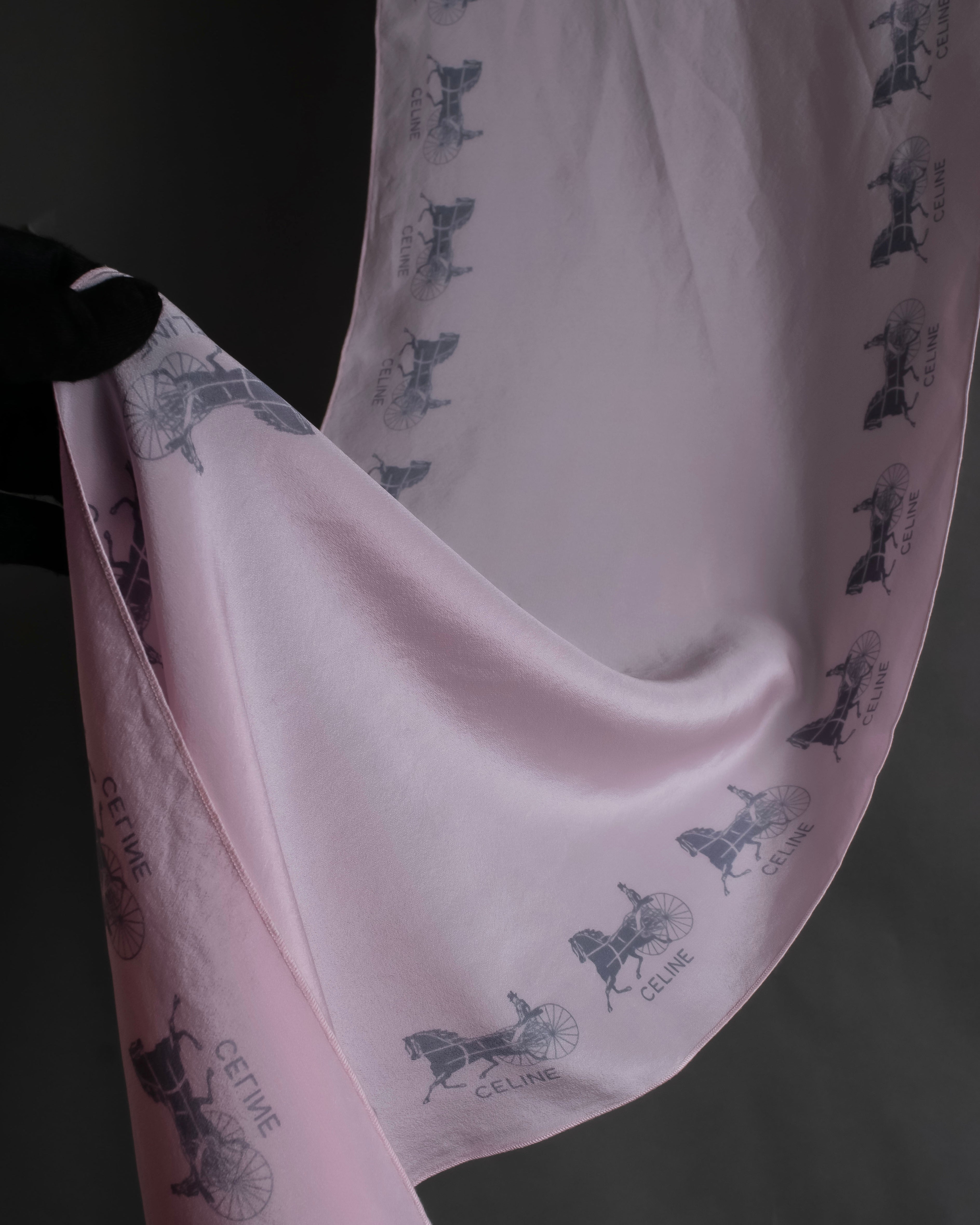 "CELINE" Sulky pattern pink silk long scarf