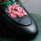 "GUCCI" Rose＆leaf embroidery princetown loafers