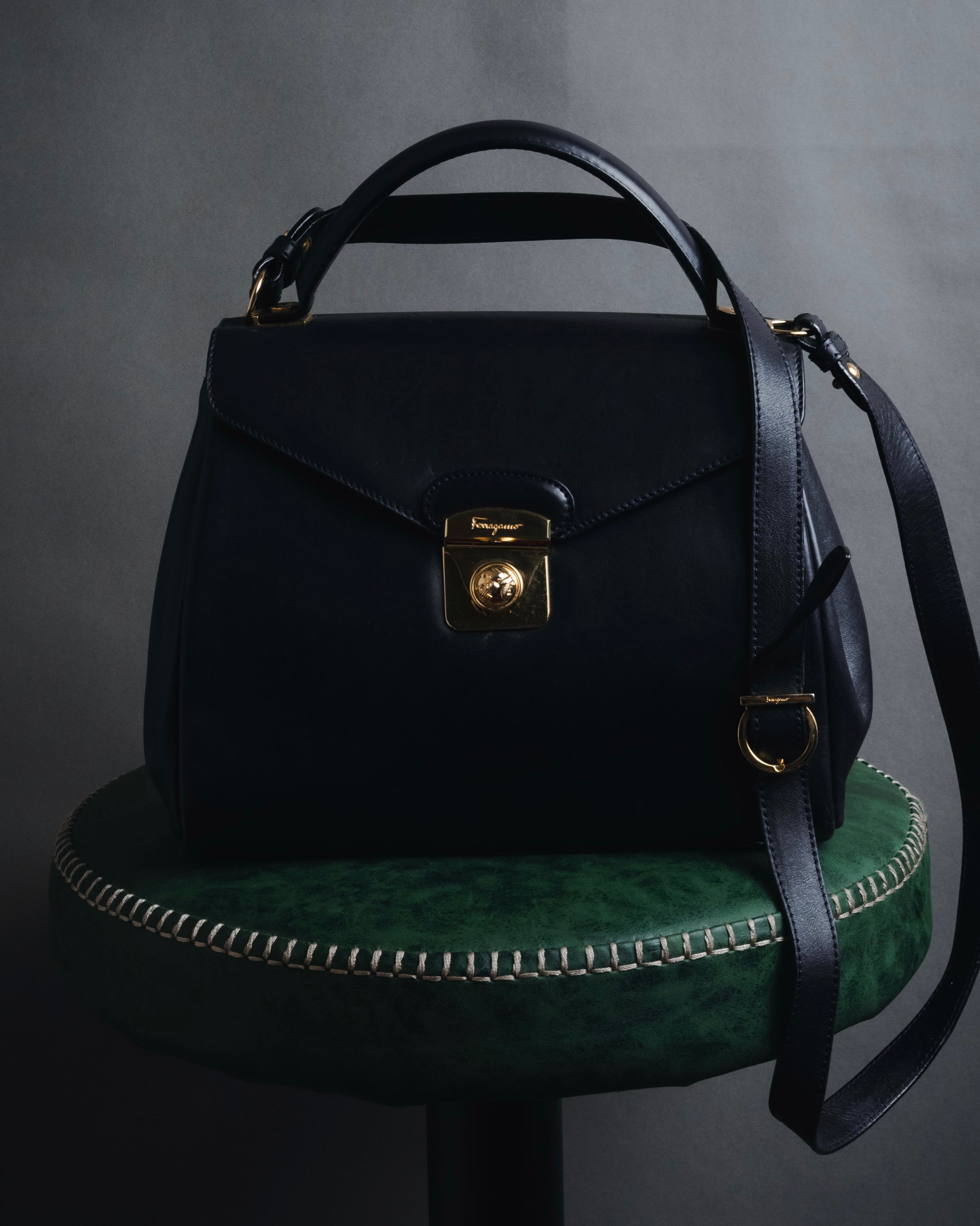 "Salvatore Ferragamo" Structured top-handle leather satchel bag