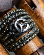 "CHANEL" 97AW Karl Lagerfeld double C logo rhinestone design ring