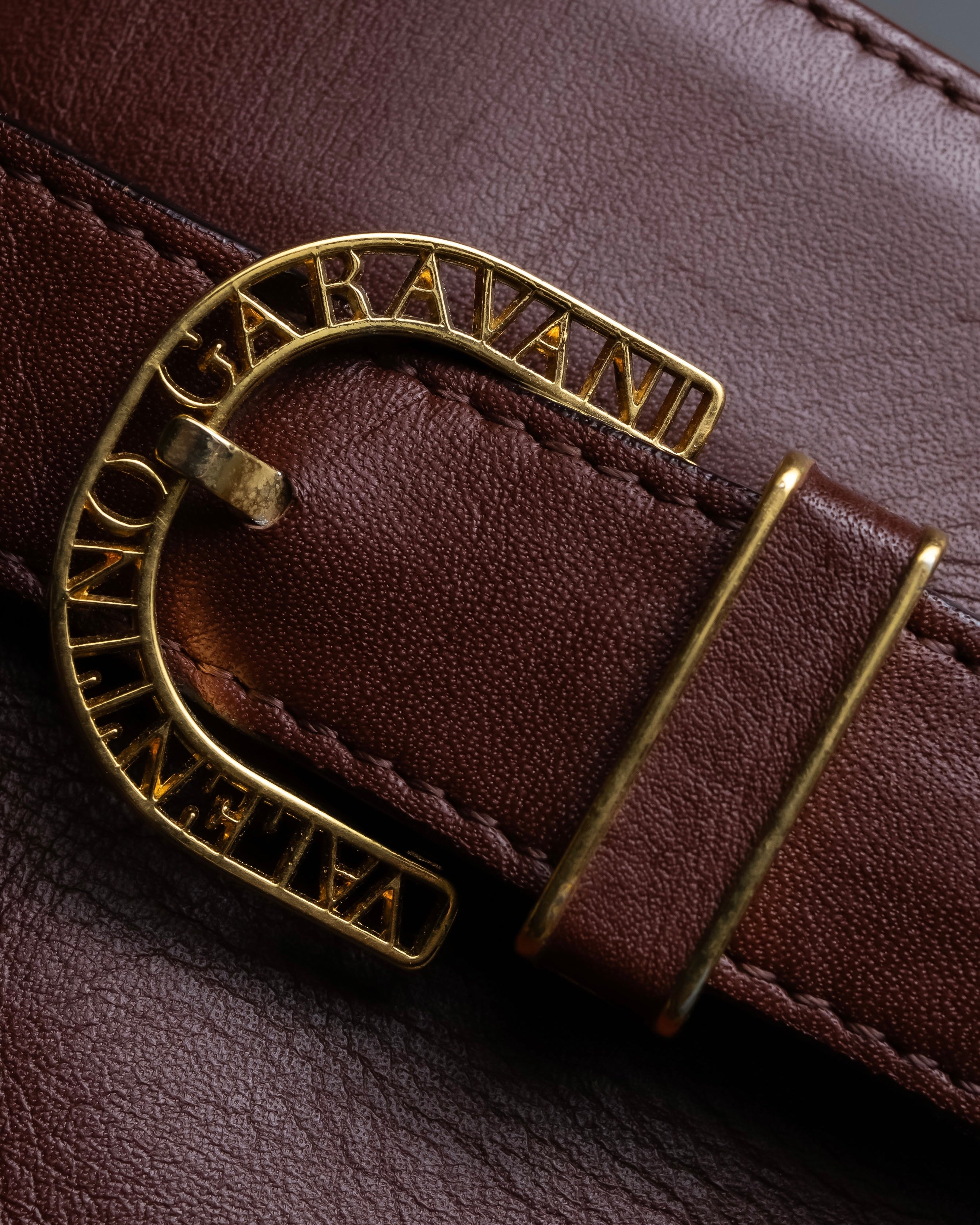 "Valentino Garavani" Reddish brown trapezoid silhouette 2way leather bag