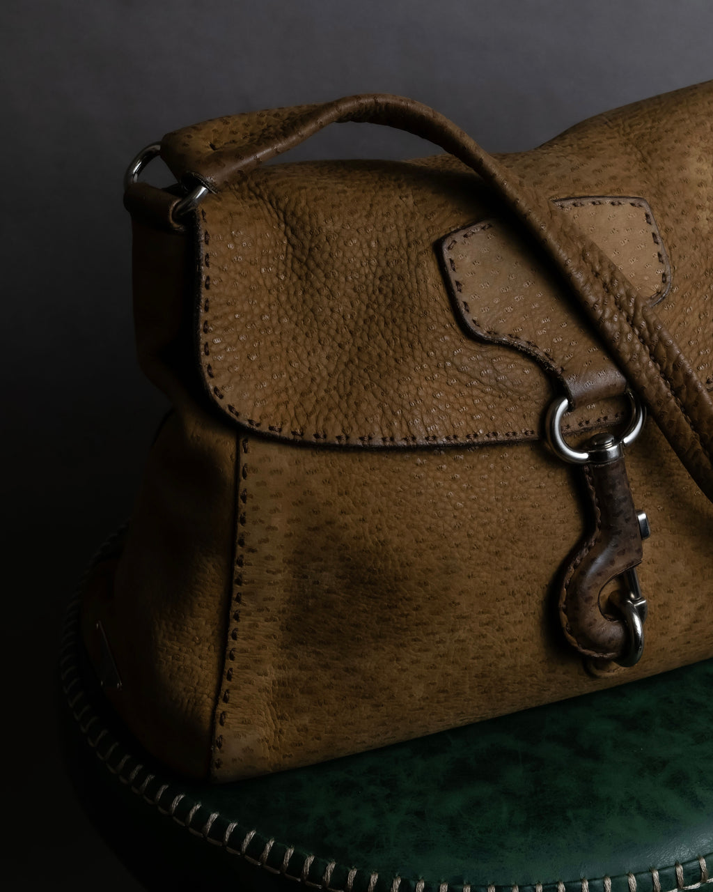 "PRADA" Hook hardware design ostrich leather shoulder bag