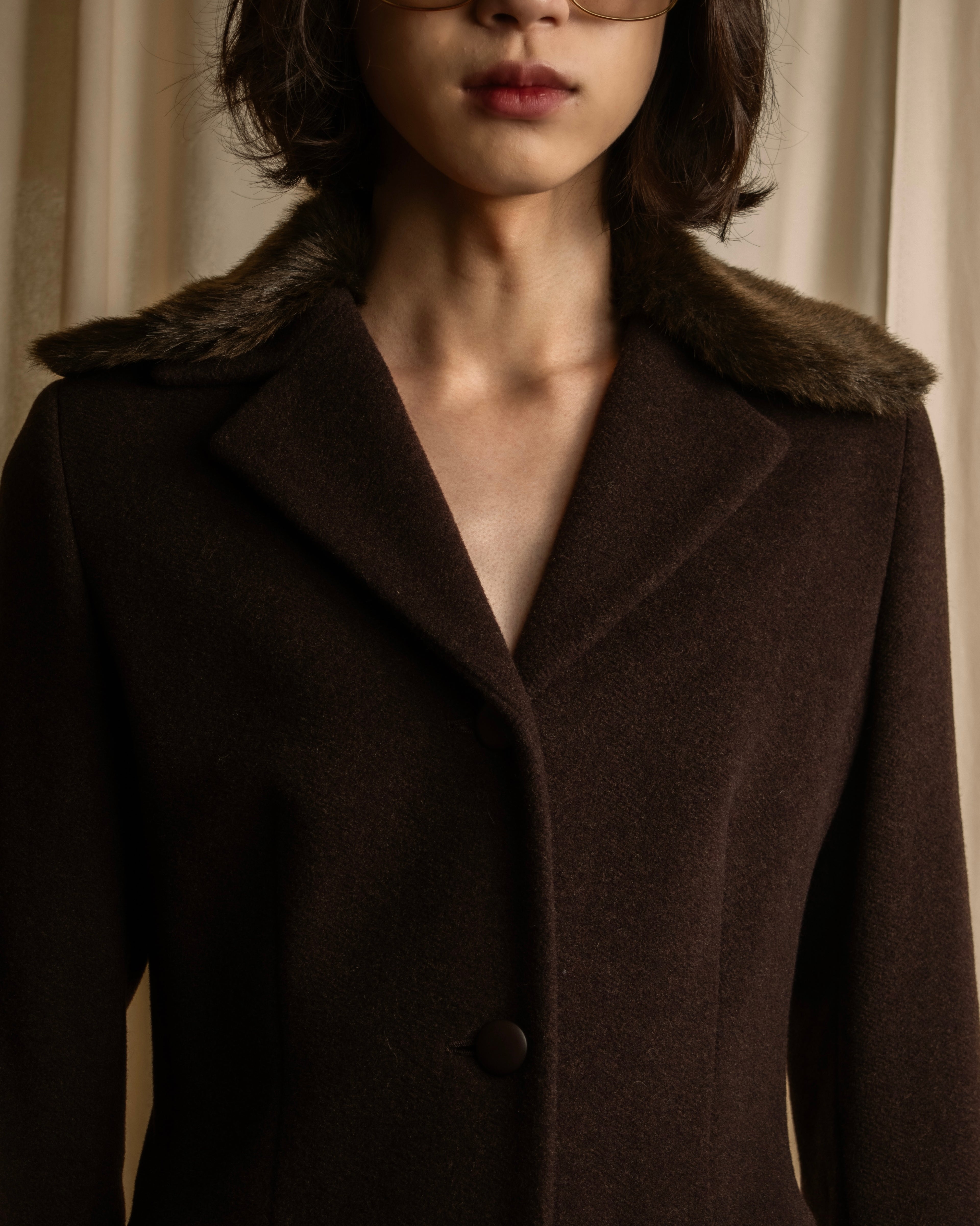 "miss Chloe" Fur collar switching design wool coat