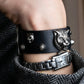 "GUCCI" Cat head motif stud design leather bracelet