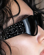 "CHANEL" Rhinestone &amp; Coco mark engraved black lens sunglasses