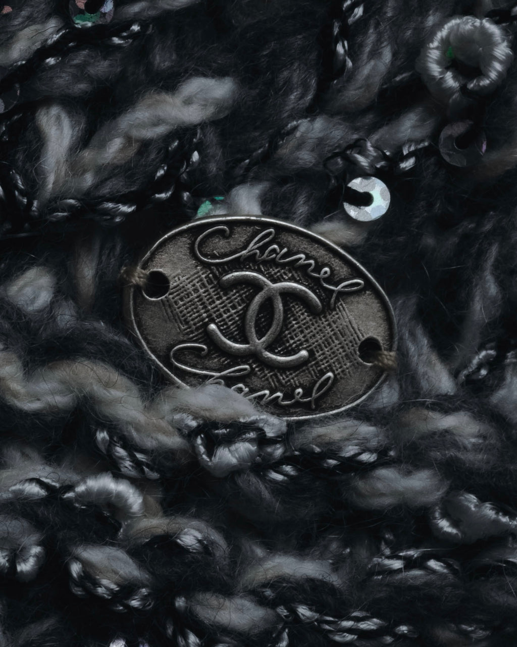 "CHANEL" 2005AW fantasy yarn embellished fringe scarf