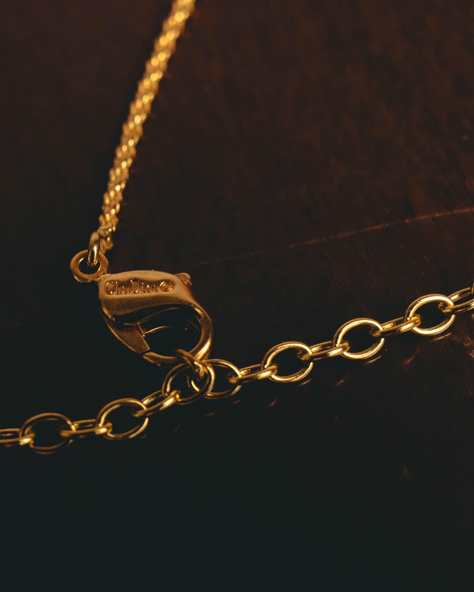 "Christian Dior" 80's-90's Gold monogram pendant necklace