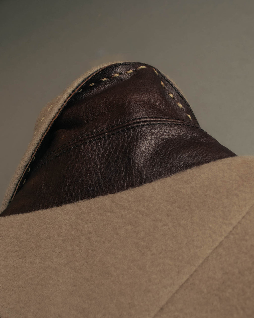 -SPECIAL- "FENDI" 90's-00's Cashmere blend long coat with leather contrast