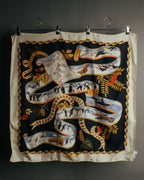 "Salvatore Ferragamo" 90's-00's Vintage arctic fauna and scrolling ribbon silk scarf