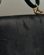 -SPECIAL- “HERMÈS” 80’s-90’s Camargue black leather and canvas shoulder bag