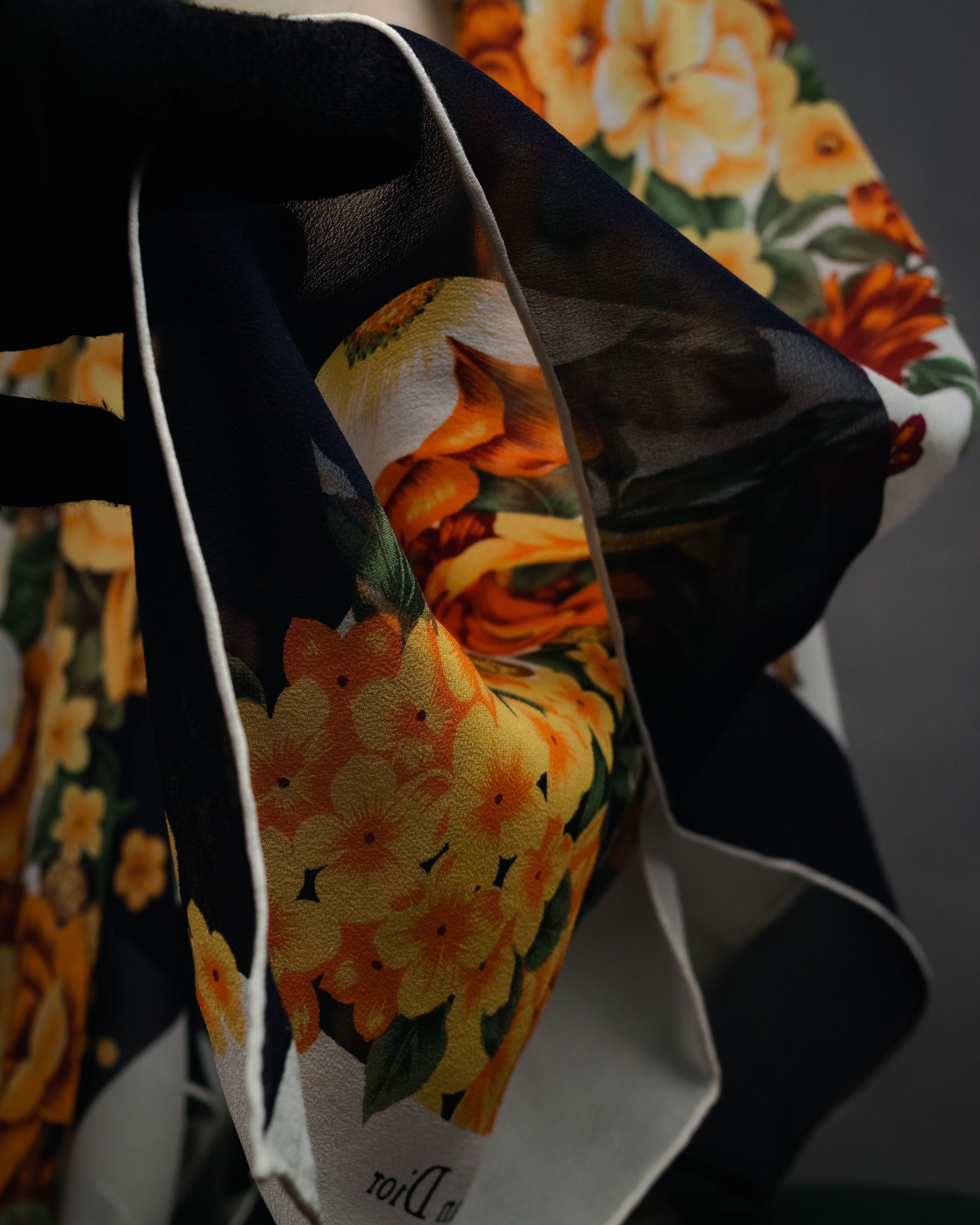 “Christian Dior” 80’s–90’s Botanical silk floral scarf