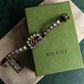 "GUCCI" Double G motif rhinestone leather bracelet