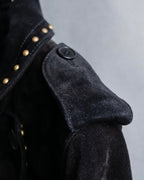 "Saint Laurent" 19AW gold studs design suede long coat