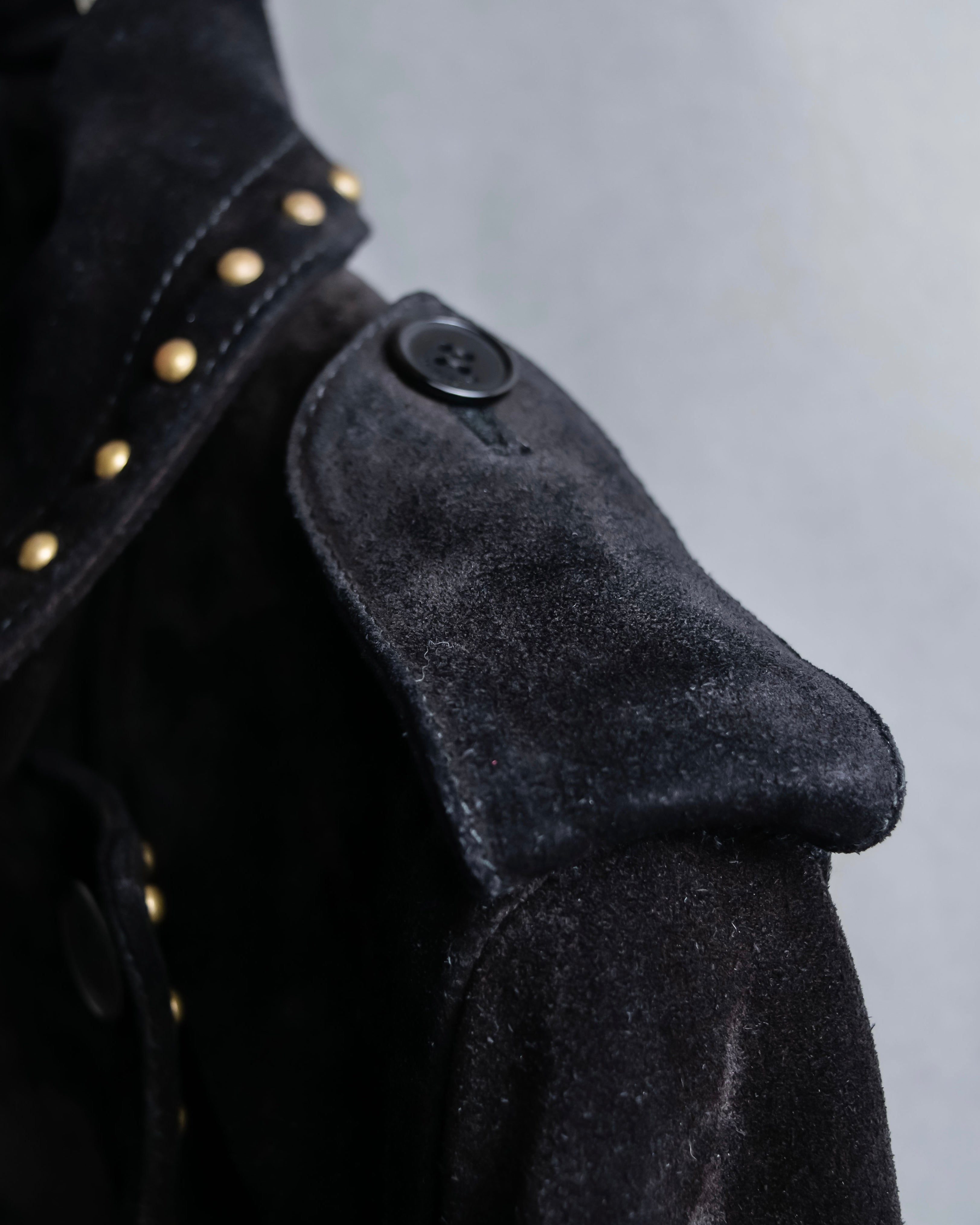 "Saint Laurent" 19AW gold studs design suede long coat