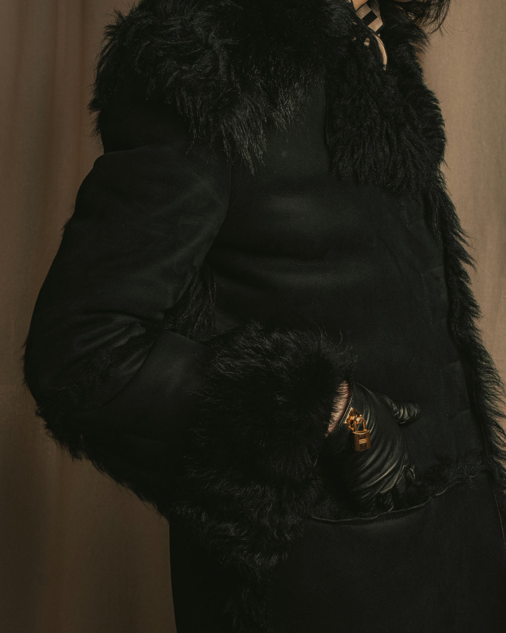 -SPECIAL- "GUCCI" 90's-00's Leather combination fur long coat