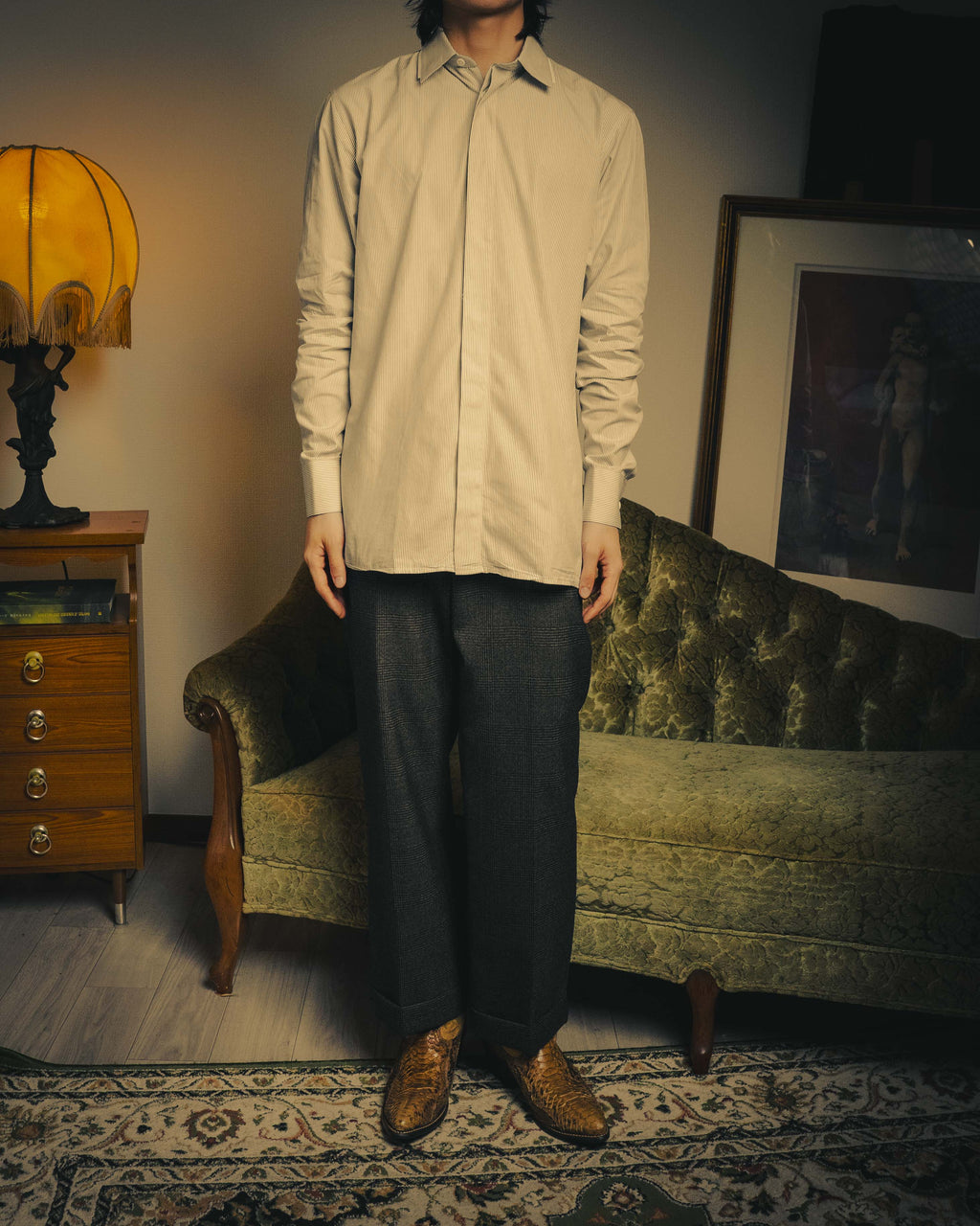-SPECIAL- "Dior" 00's-10's Fine pinstripe concealed placket dress shirt