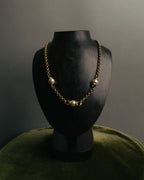 "YVES SAINT LAURENT" 80's-90's Gold-tone rolo chain necklace with faux pearl accents