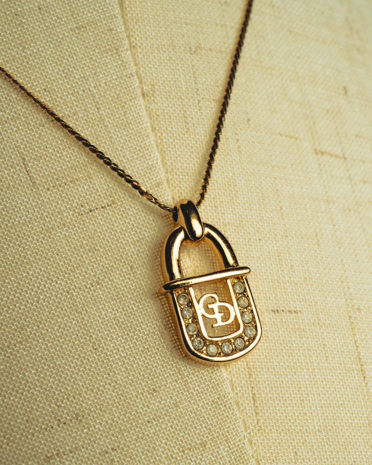 "Christian Dior" 90's Rhinestone padlock pendant necklace