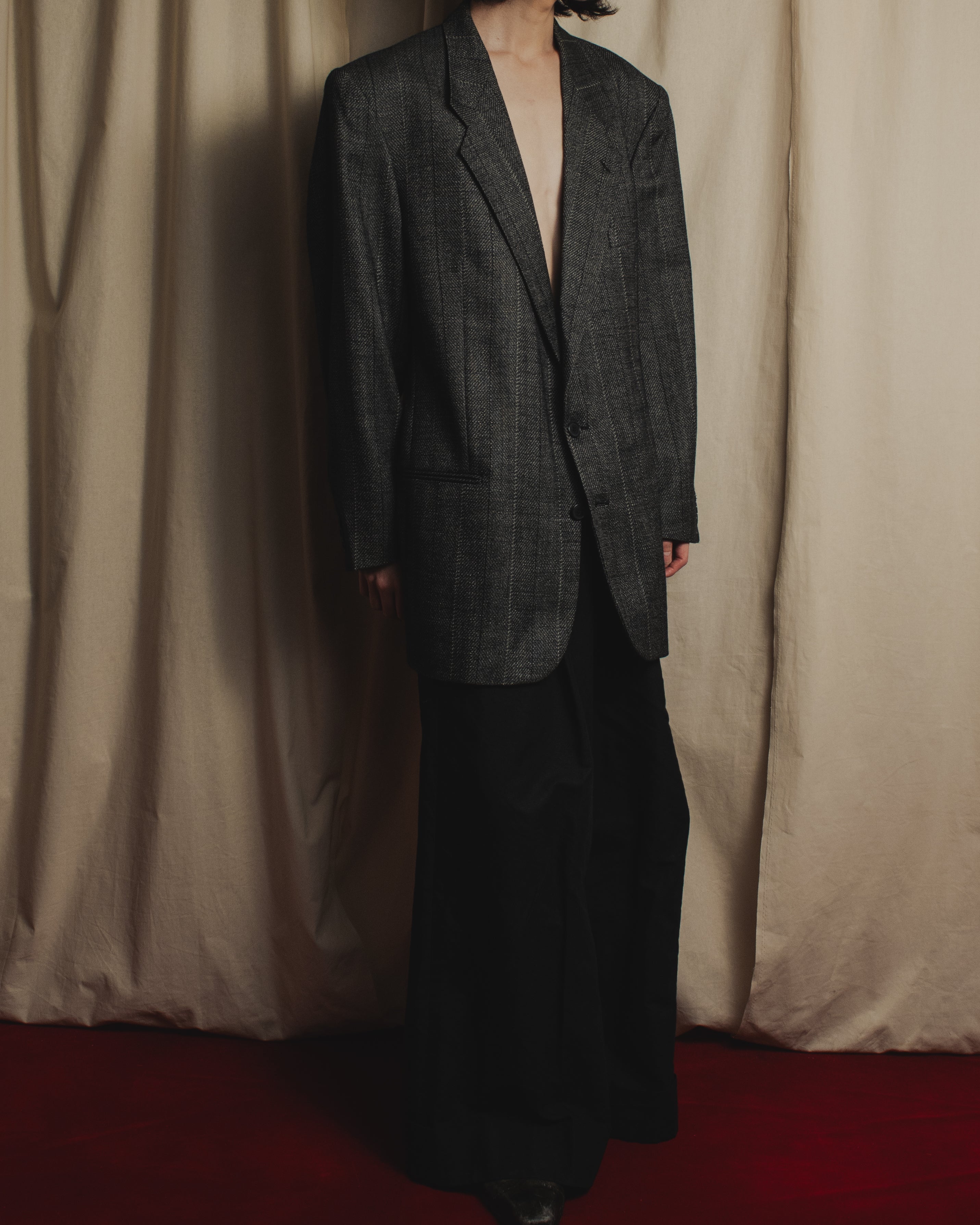 Chaqueta entallada de tweed de espina de pescado estructurado de los años 70-80 de Yves Saint Laurent