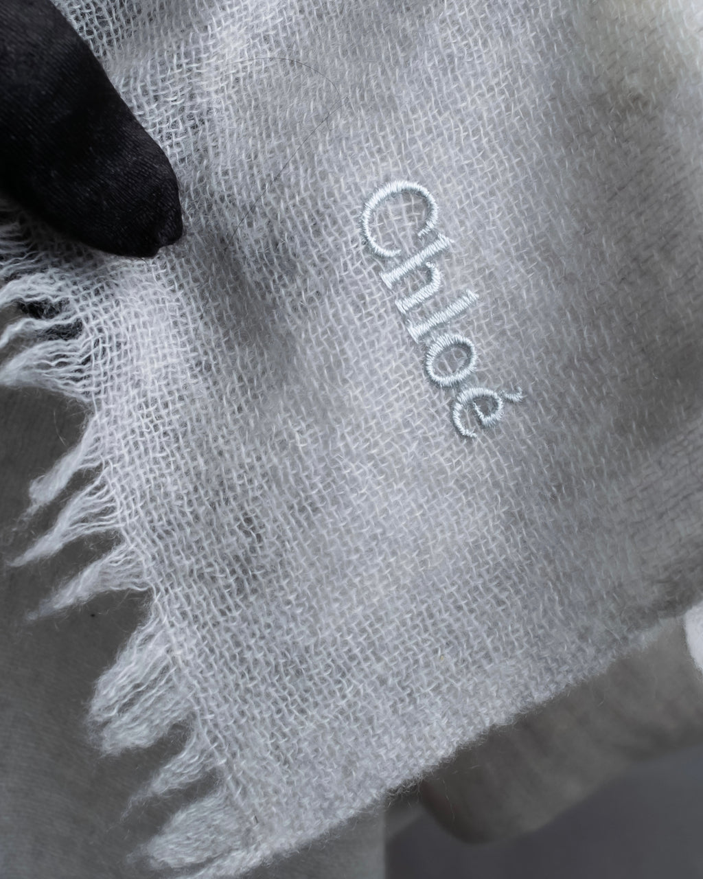 "Chloe" Fringe design light gray sheer material stole