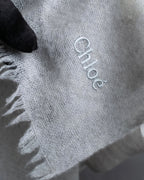 "Chloe" Fringe design light gray sheer material stole