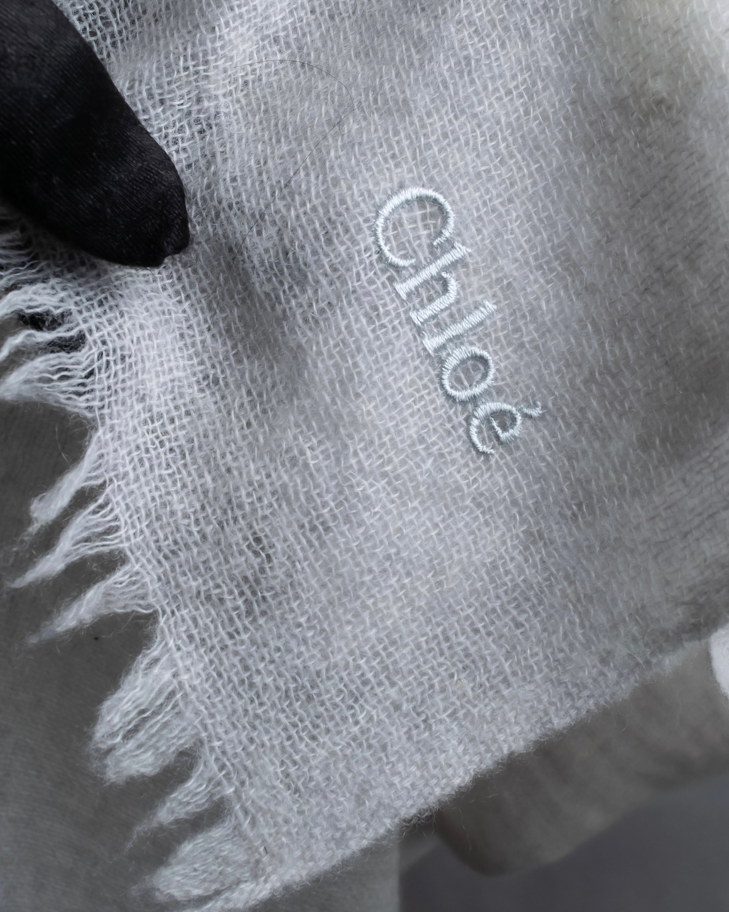 "Chloe" Fringe design light gray sheer material stole