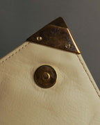 "CELINE" 80's-90's Vintage triangle flap gather leather shoulder bag