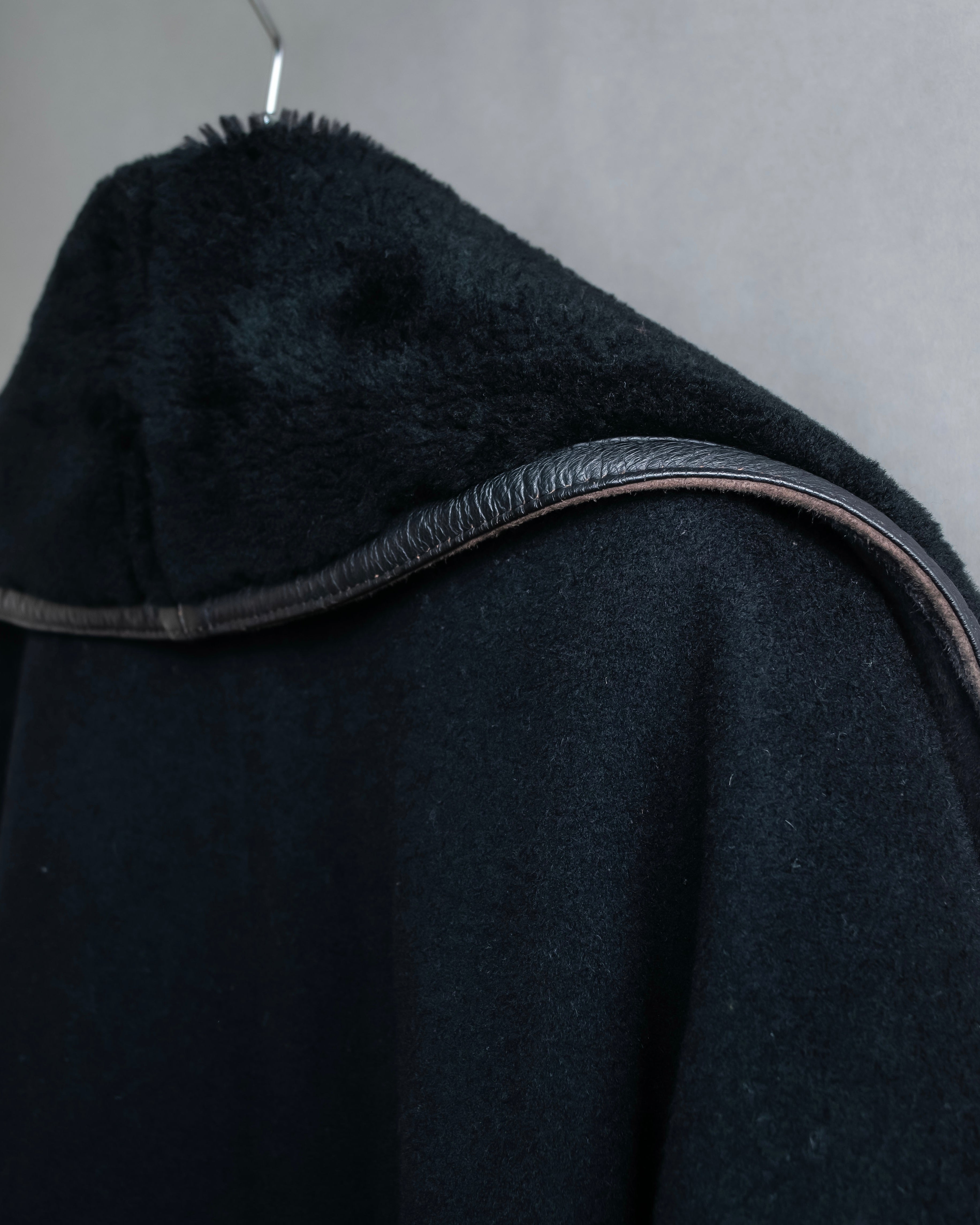 "GIANNI VERSACE UPDATE"
 Fur trimmed wool cashmere maxi double breasted coat