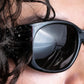 "CHANEL" Rhinestone & Coco mark engraved black lens sunglasses