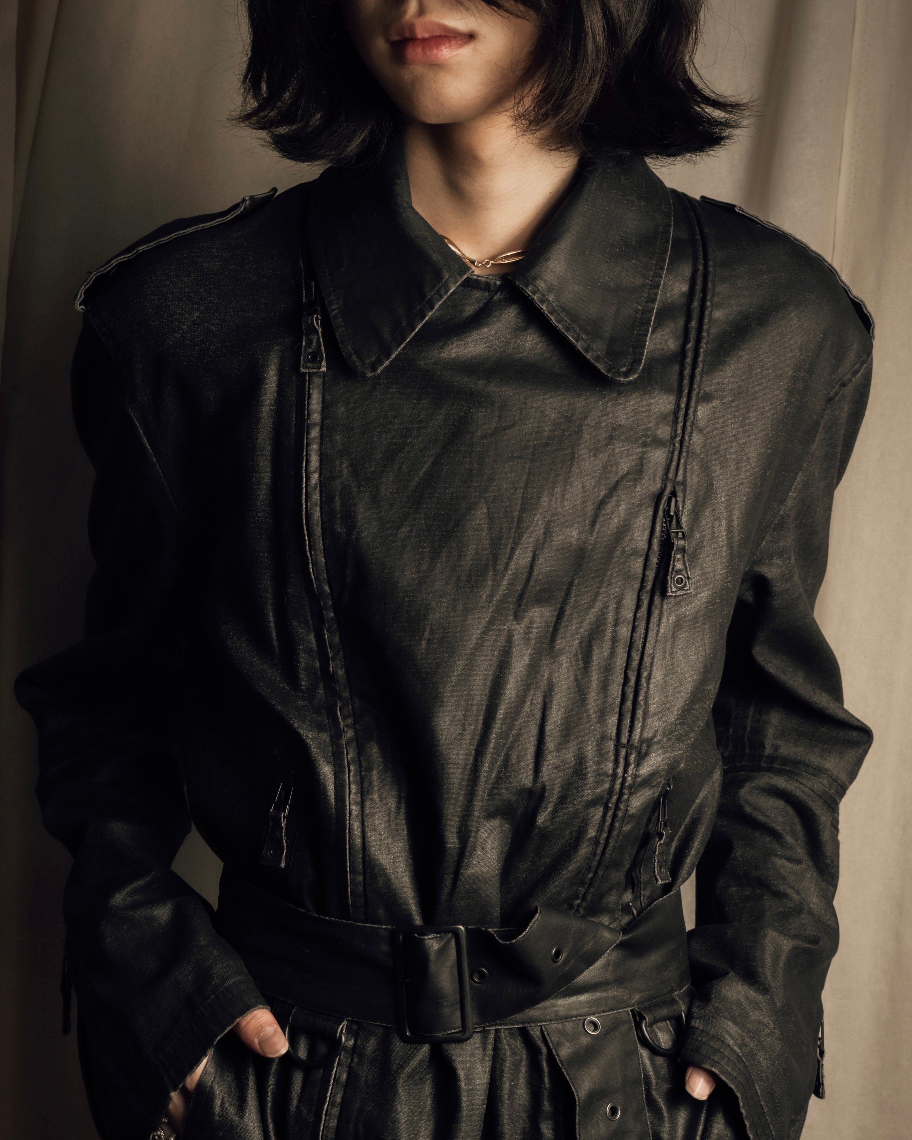 "JEAN PAUL GAULTIER" Firm finish double-zip belted mid-length coat