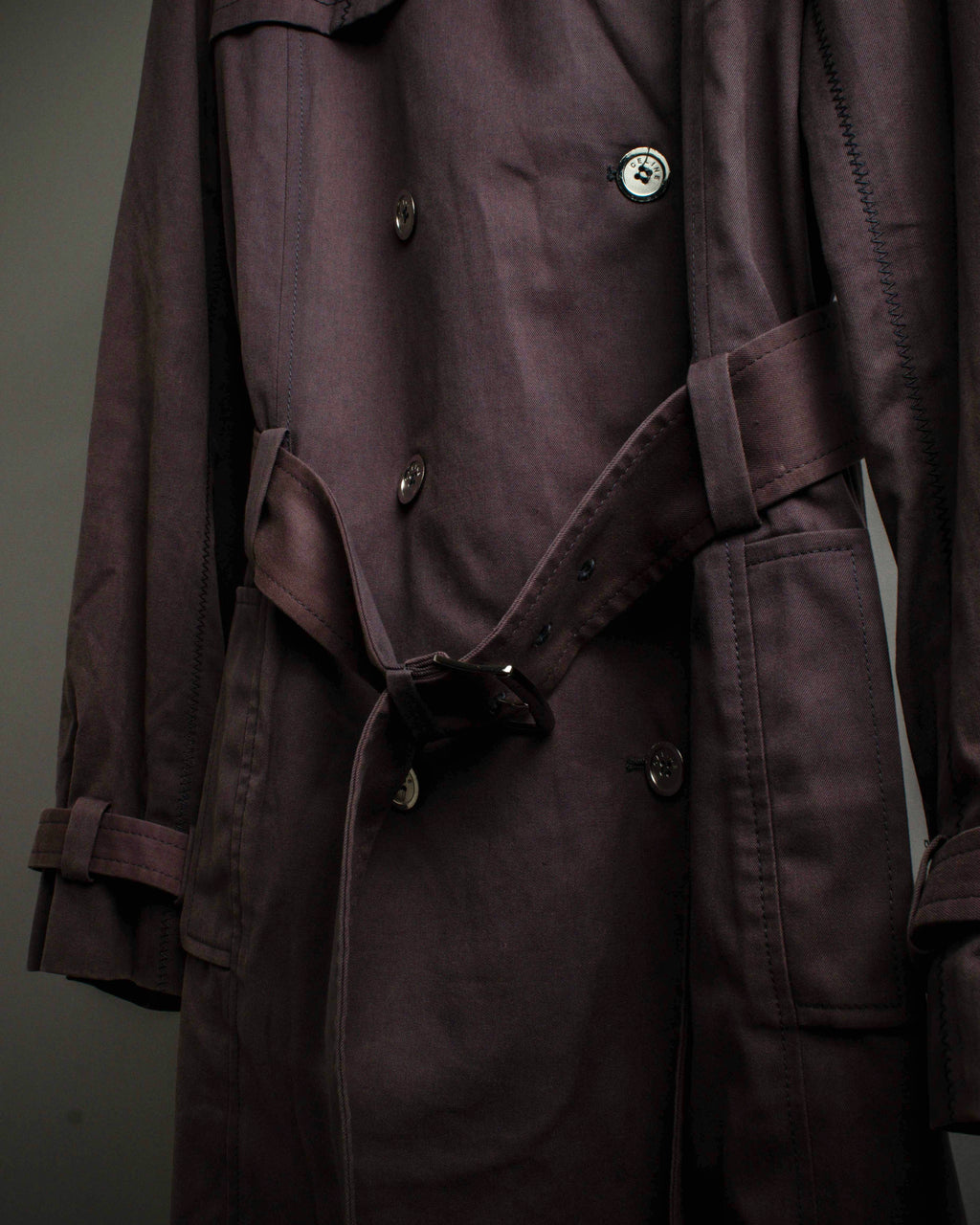"CELINE" Triomphe button design in plum brown color
 trench coat