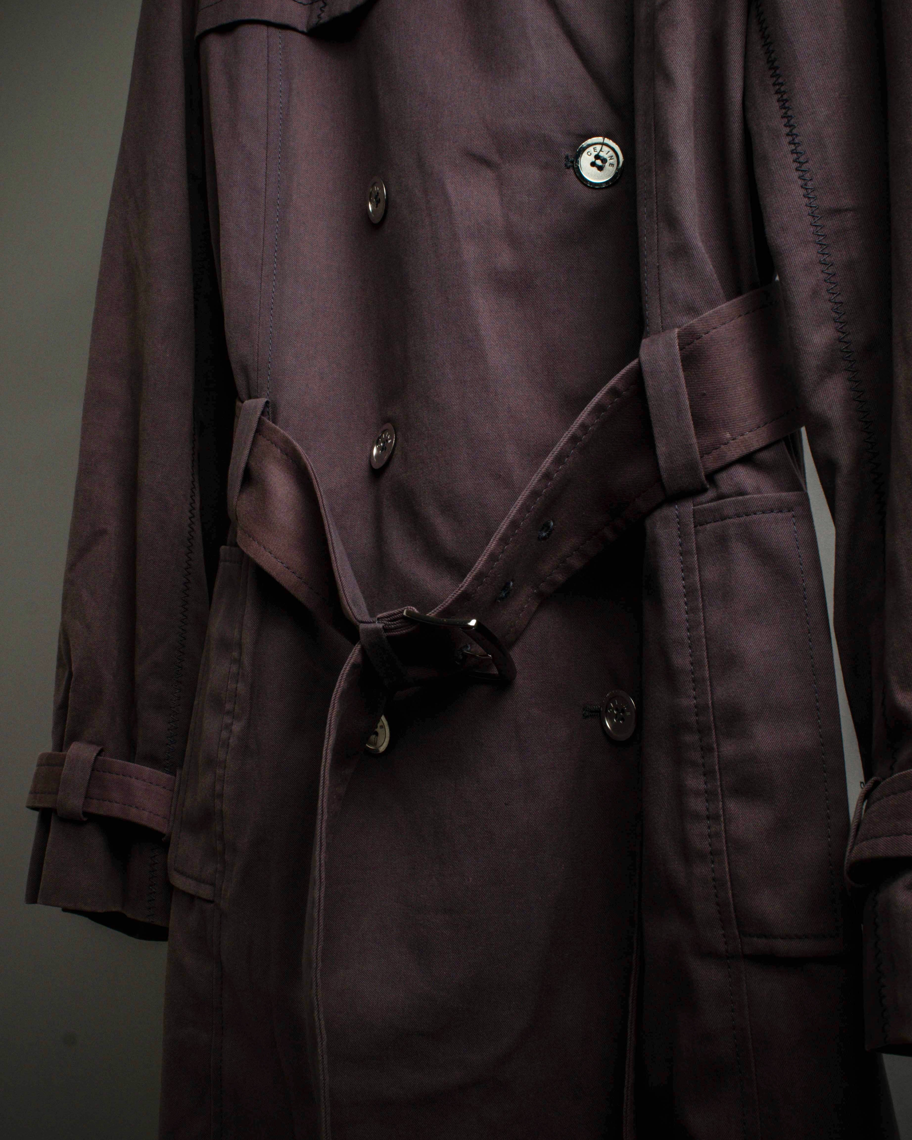 "CELINE" Triomphe button design in plum brown color
 trench coat