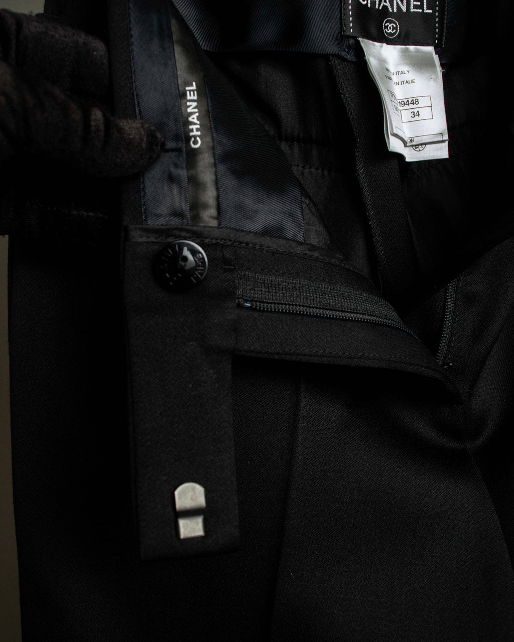 "CHANEL" Fringe design high waist straight cut slacks