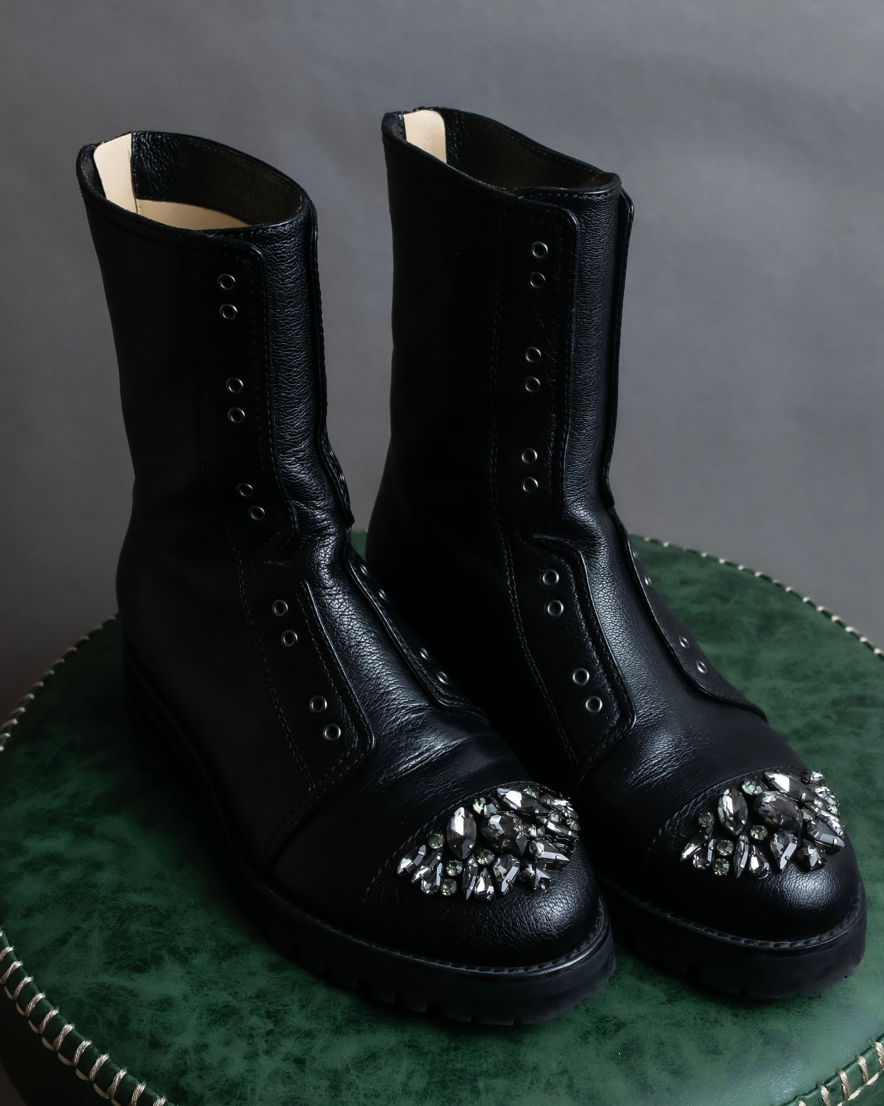"Jimmy Choo" Bejeweled leather long boots