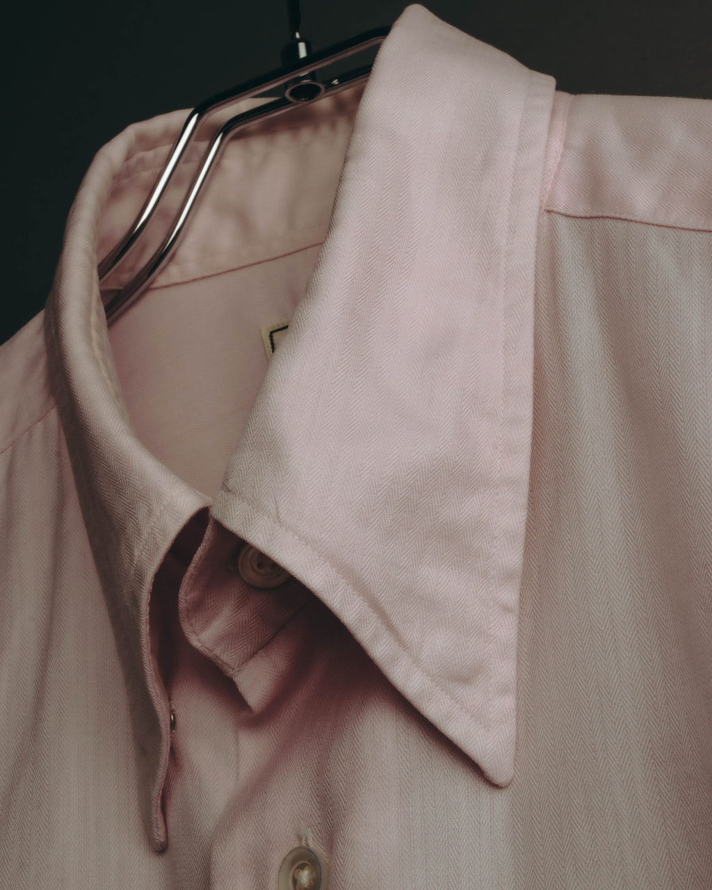 "Hermès" 80's-early 90's Pale pink herringbone cotton dress shirt
