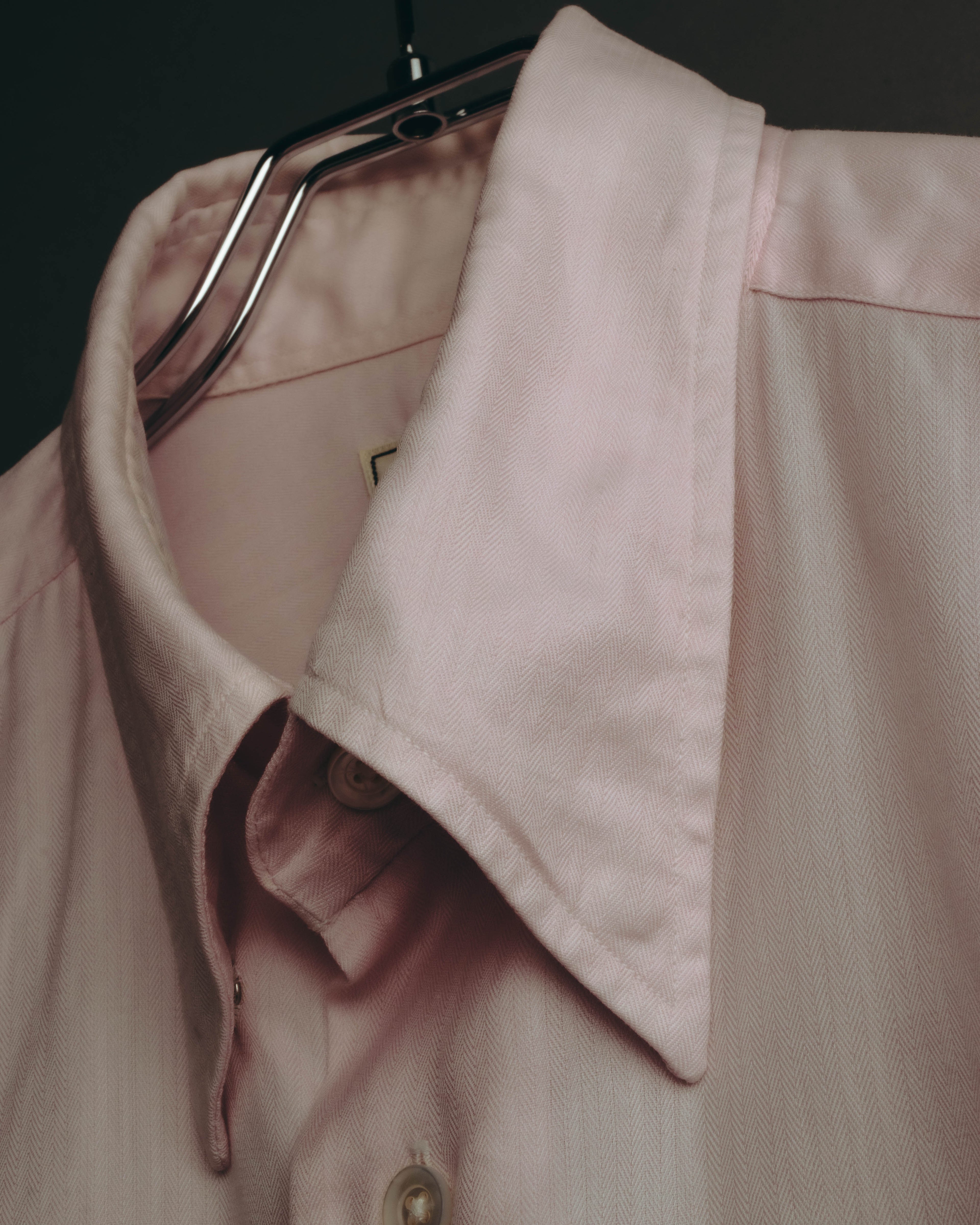 "Hermès" 80's-early 90's Pale pink herringbone cotton dress shirt